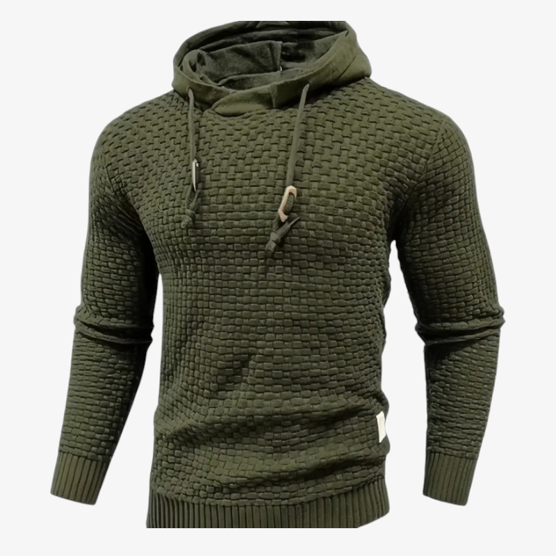 WaffleHaven – Suéter con capucha de punto gofrado, patrón de cuadros jacquard y mangas largas