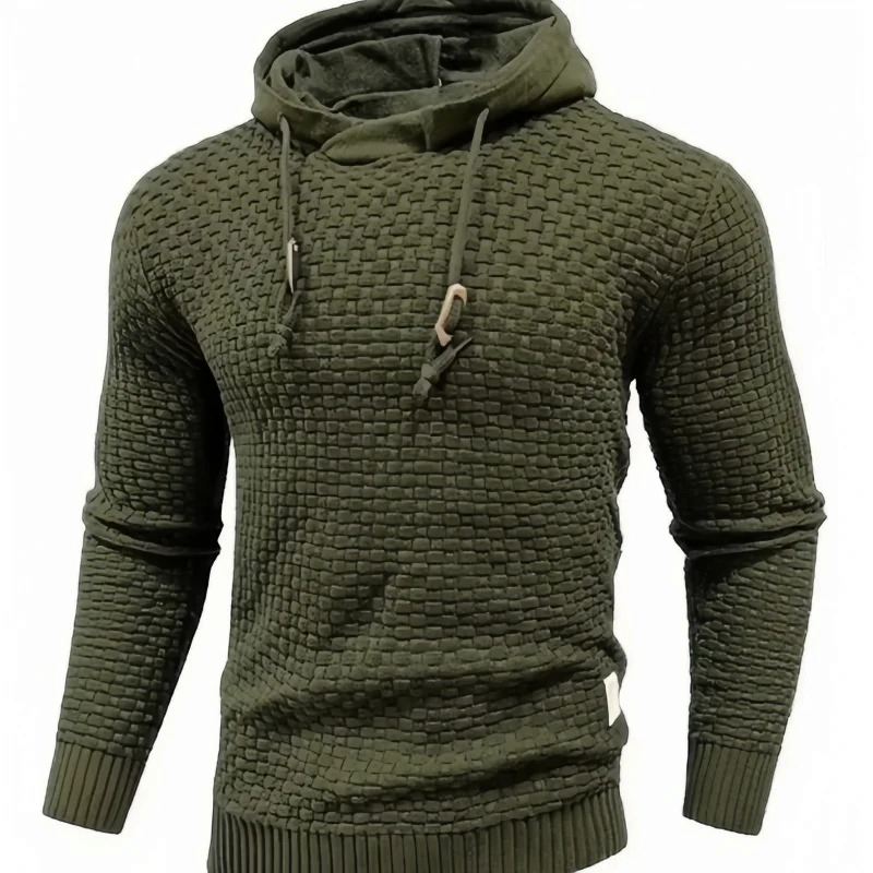 WaffleHaven – Suéter con capucha de punto gofrado, patrón de cuadros jacquard y mangas largas