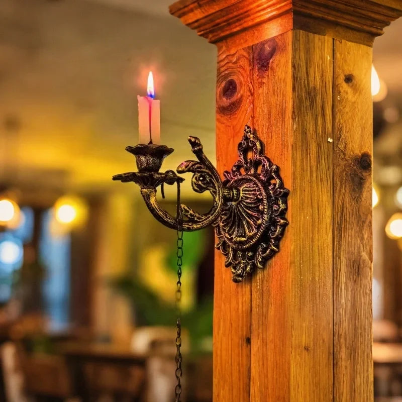 OrnateFlame - Wall Sconce With Forged Iron Design For Taper Candle
