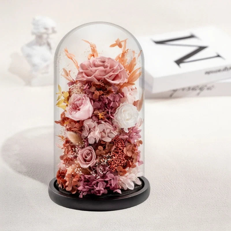 Florabloom - Candeeiro de cúpula de vidro com flores secas preservadas