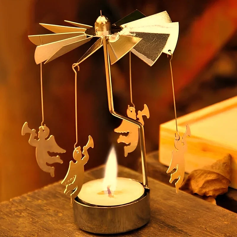 SpinGlow - Carrossel de velas em metal rotativo com ornamentos suspensos