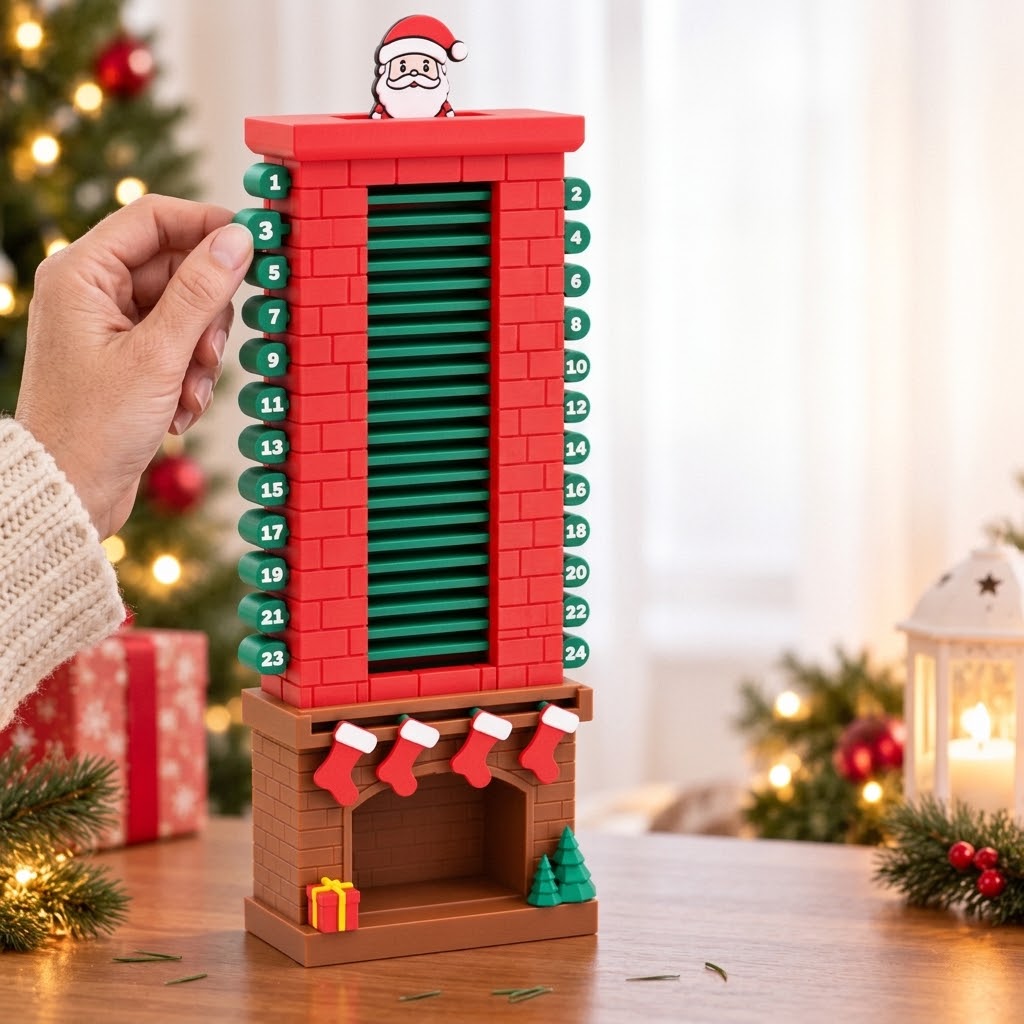 Calendar de Advent ChimneyCheer cu Moș Crăciun și 24 de șipci numerotate