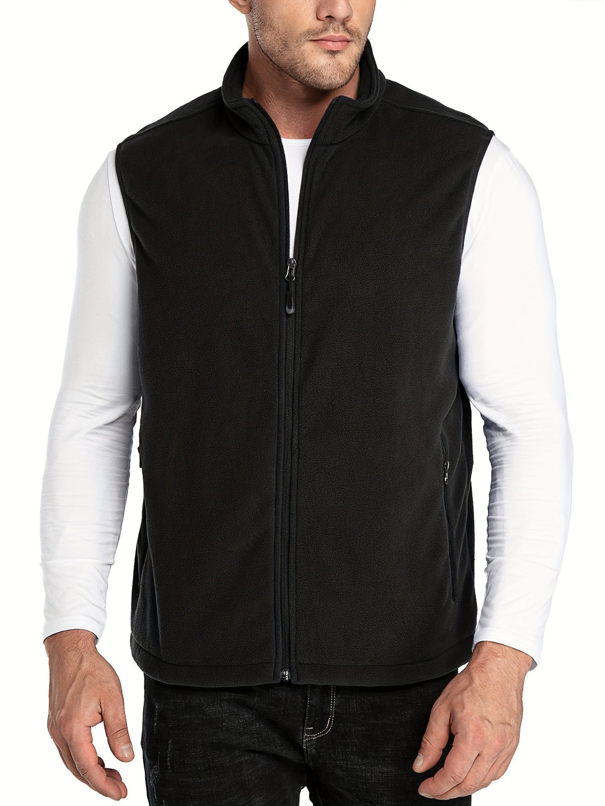 Chaleco polar ZipFleece sin mangas, con cierre de cremallera completa y cuello alto