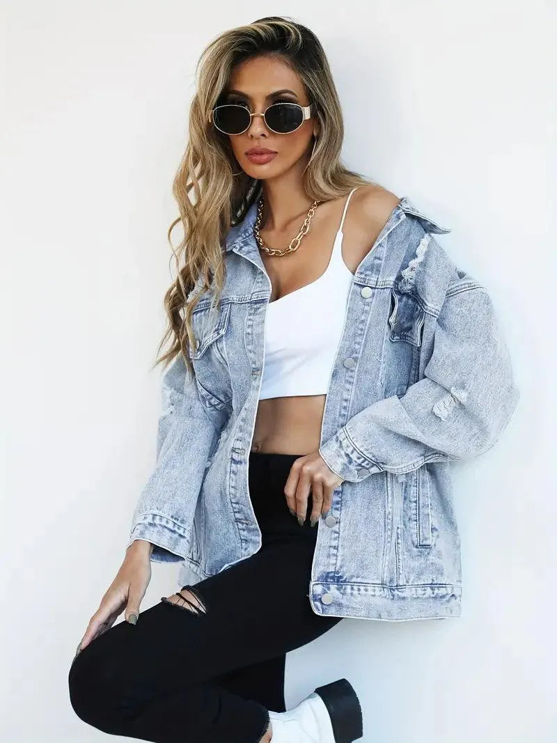 Lena - Jachetă din denim cu croială lejeră și mai multe buzunare