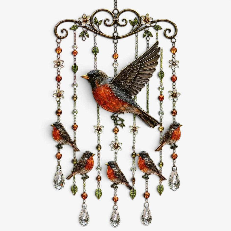 Birdglimmer – ornament pentru captarea razelor soarelui și clopoțel de vânt cu design cu păsări