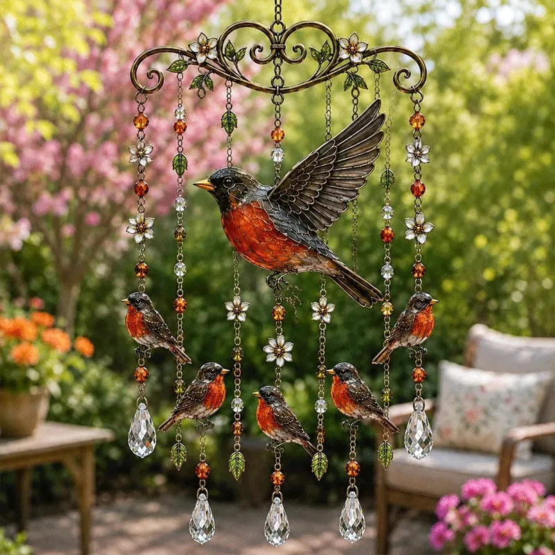 Birdglimmer – ornament pentru captarea razelor soarelui și clopoțel de vânt cu design cu păsări