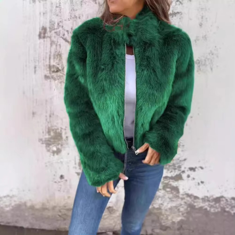 Selixia – Long Sleeve Coat with Zip Closure | Simple Casual Outer Layer | Faux Fur Construction | Sizes S–2XL | Brown, Black, Green, Blue, Red, Purple
