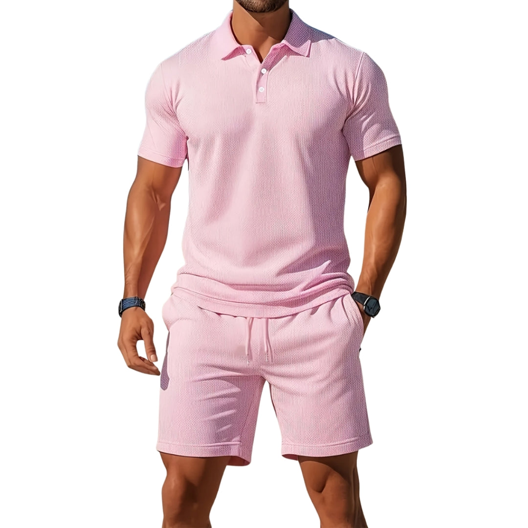 Leo - Set with short-sleeve polo shirt and shorts with adjustable waist