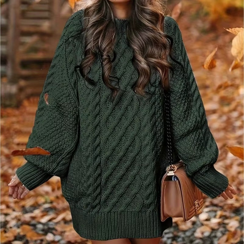 Freya - Long sleeve sweater dress with ribbed design