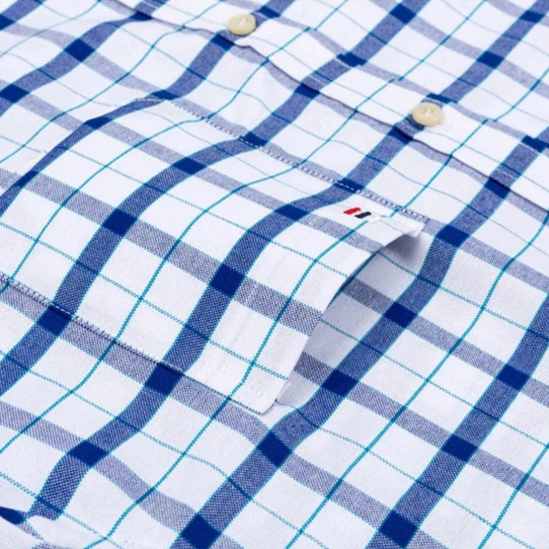 Alexander - Checked and striped button-down shirt with short sleeves