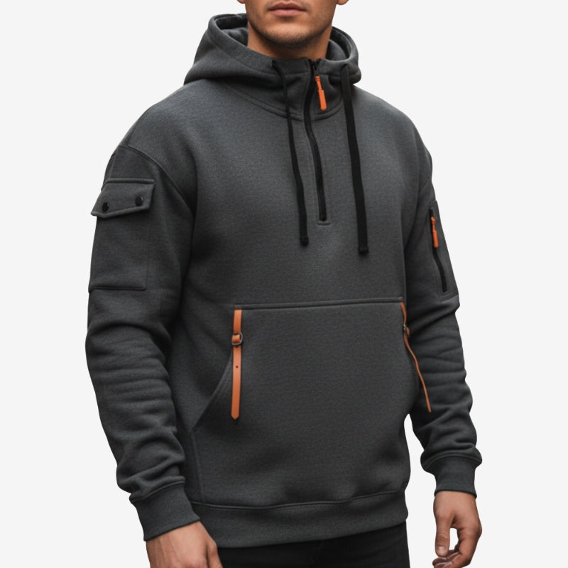 Cason - Long sleeve half zipper hoodie and side pockets
