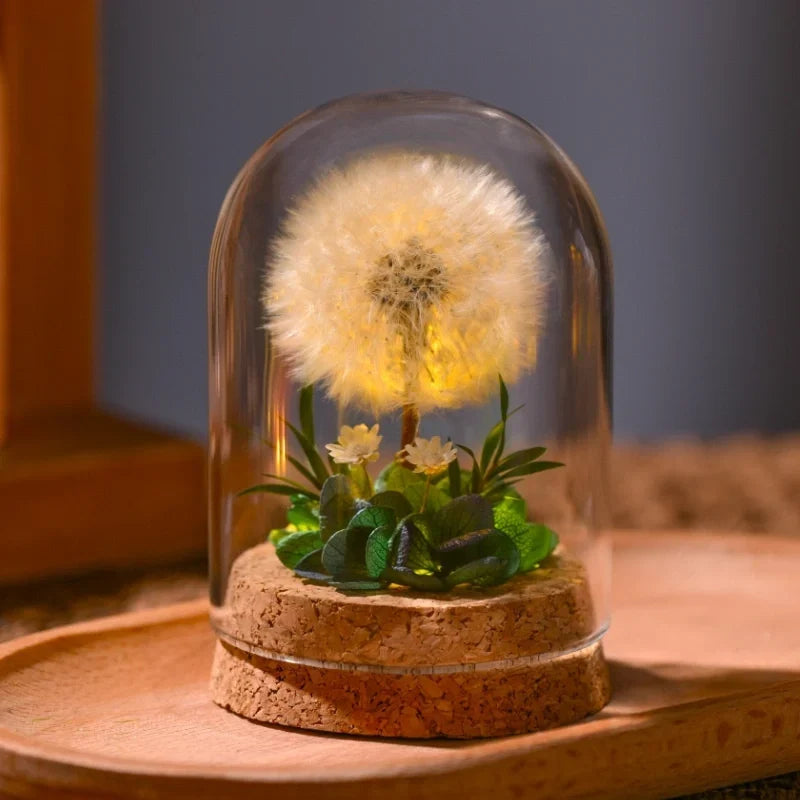 Florabloom - Candeeiro de cúpula de vidro com flores secas preservadas