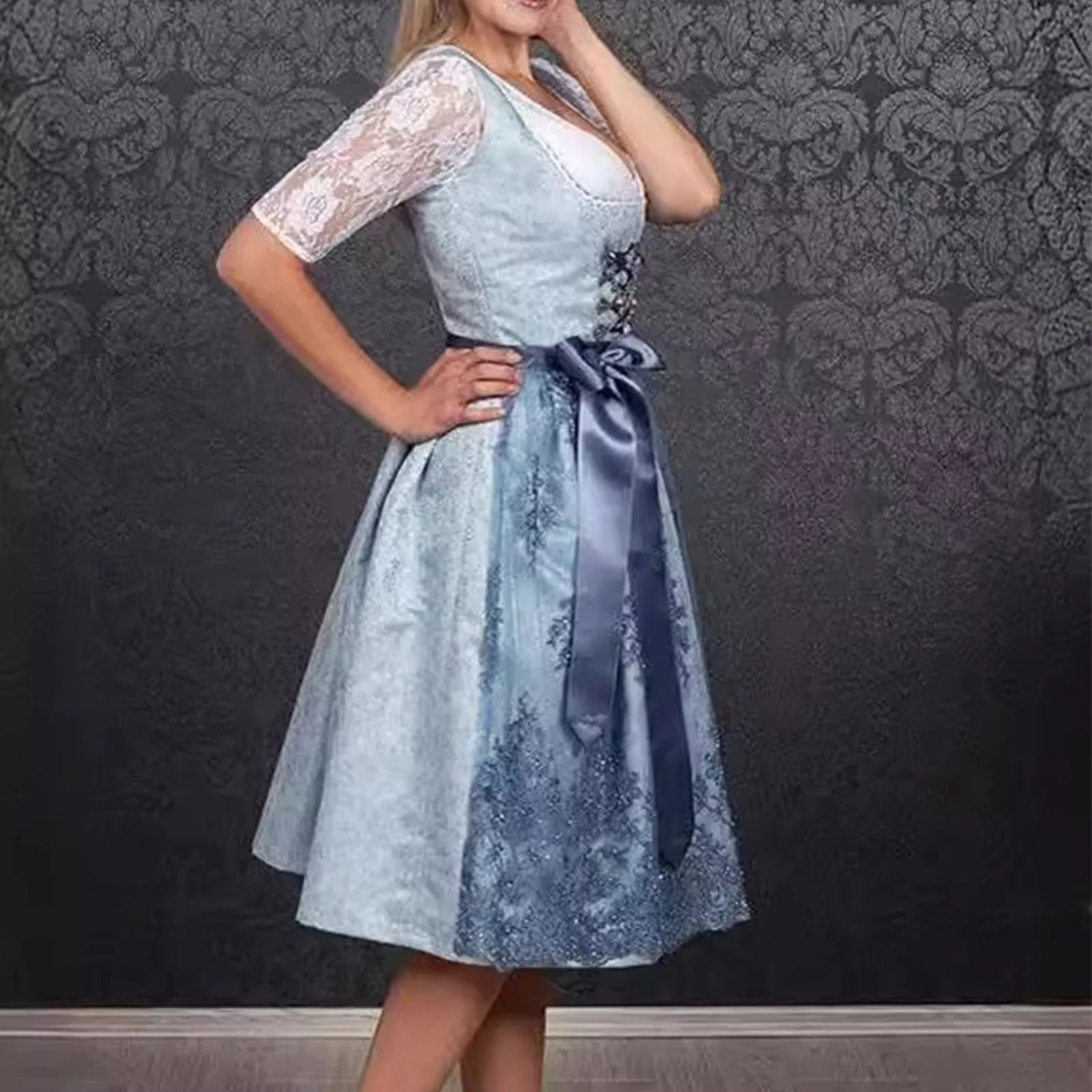 Eva – Rochie midi dirndl elegantă cu mâneci scurte și croială confortabilă, avantajoasă