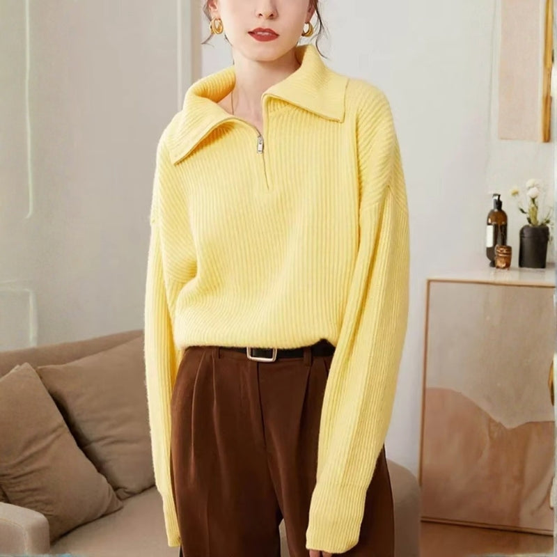Aria - Half zipper sweater with stripe design