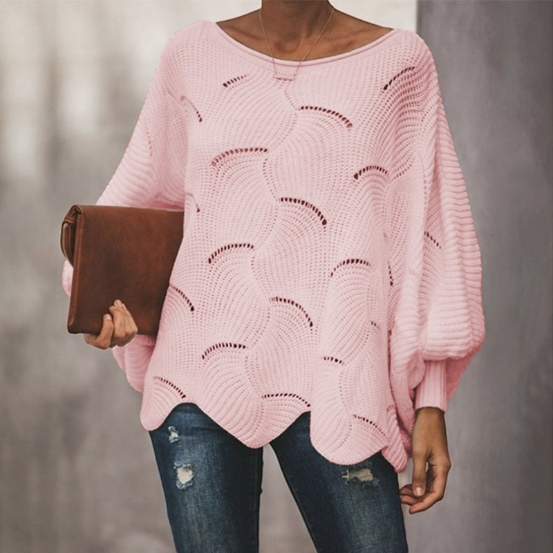 Suéter de punto holgado para mujer con diseño calado