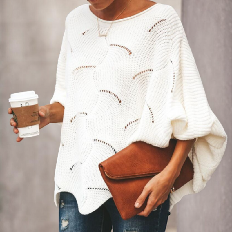 Suéter de punto holgado para mujer con diseño calado