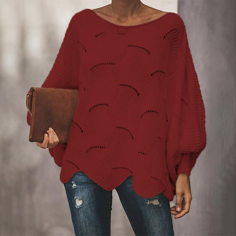 Suéter de punto holgado para mujer con diseño calado