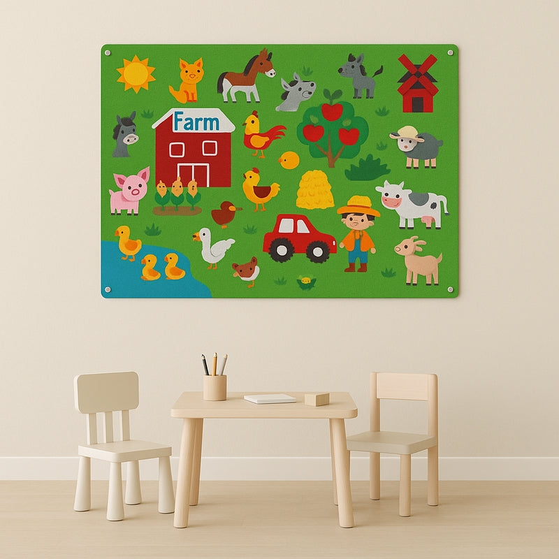 FeltScene – Set of felt boards with movable animal motif and background layout