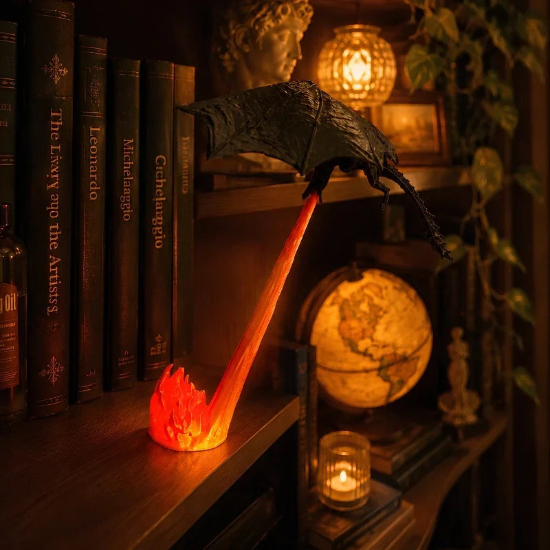 DracoGlow - Lampe de nuit en forme de dragon avec effet de flamme