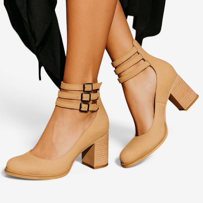 Women's Round Toe Heeled Sandals with Adjustable Strap
