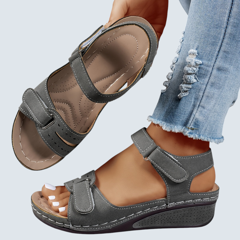 Women’s wedge sandals with round toe and Velcro strap
