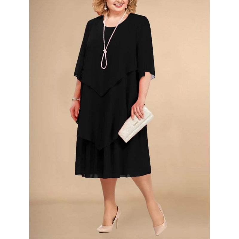 Hazel - Rochie din chiffon cu decolteu rotund și design modern