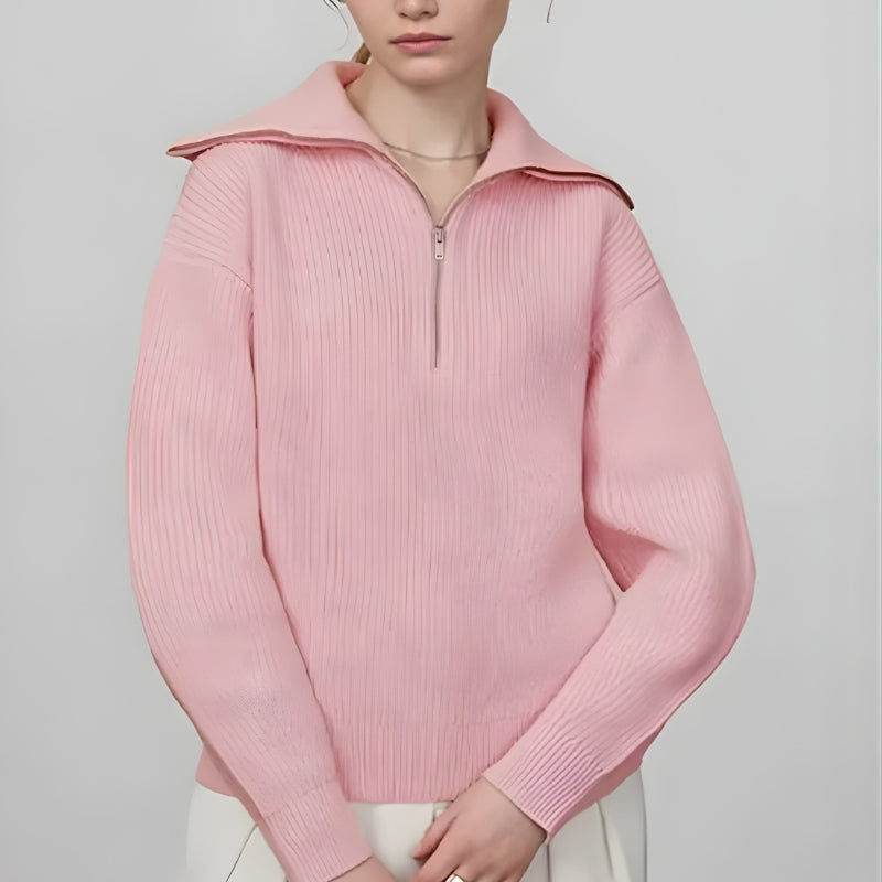 Aria - Half zipper sweater with stripe design