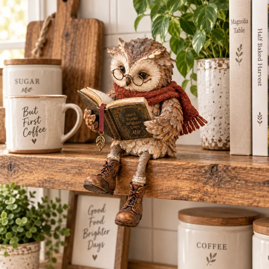 Pageowl - Statuetta di gufo con libro per la decorazione d'interni