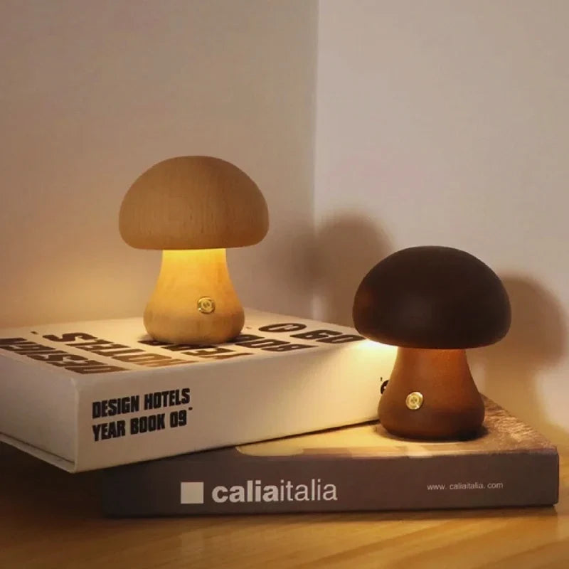 Mushwood - Lámpara de mesa de madera con diseño de seta