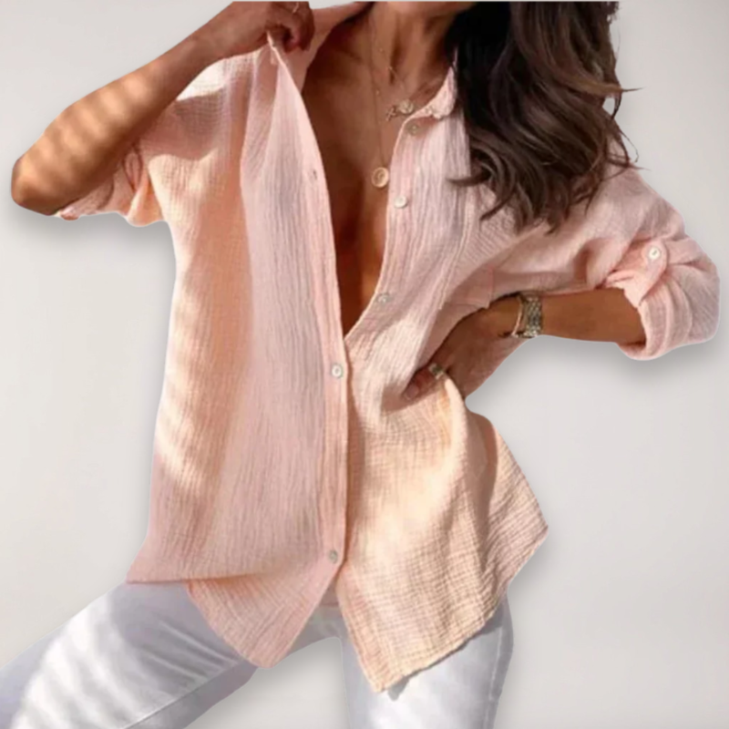 Women's Button-Front Blouse with Turn-Down Collar