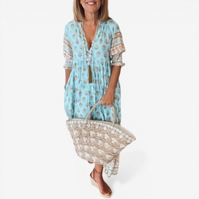 Vestito da donna a maniche corte con scollo a V