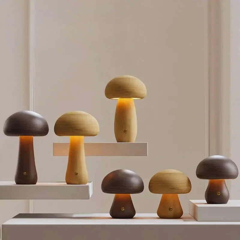 Mushwood - Lámpara de mesa de madera con diseño de seta