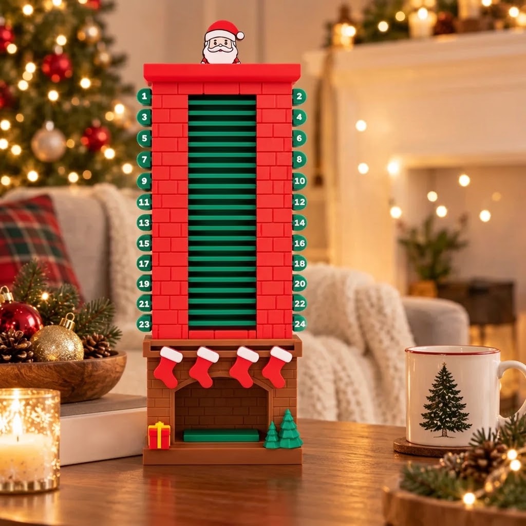 Calendar de Advent ChimneyCheer cu Moș Crăciun și 24 de șipci numerotate