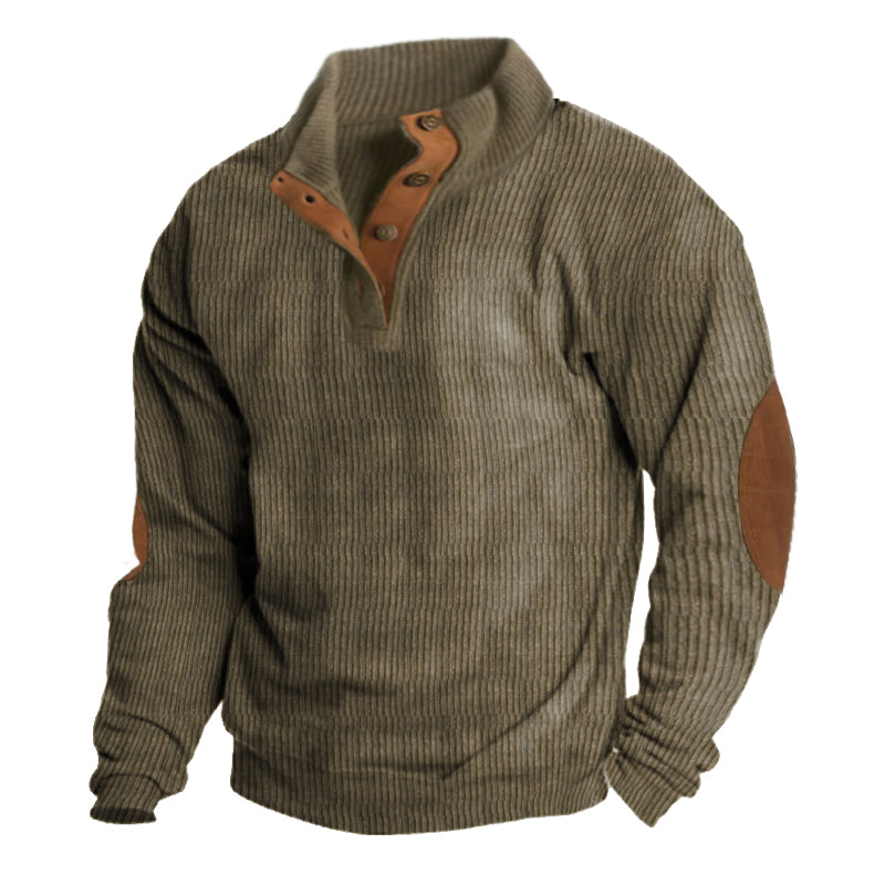 Lucas – Outdoor sweater with button collar and reinforced elbow patches
