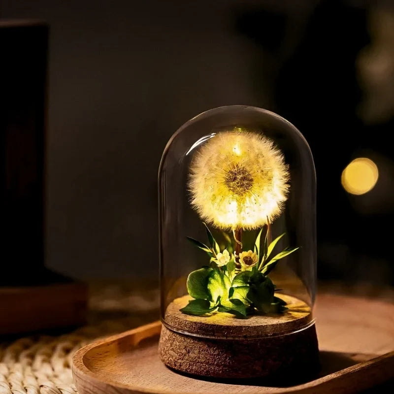 Florabloom - Candeeiro de cúpula de vidro com flores secas preservadas