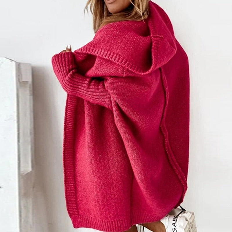 Cardigan lavorato a maglia con cappuccio da donna