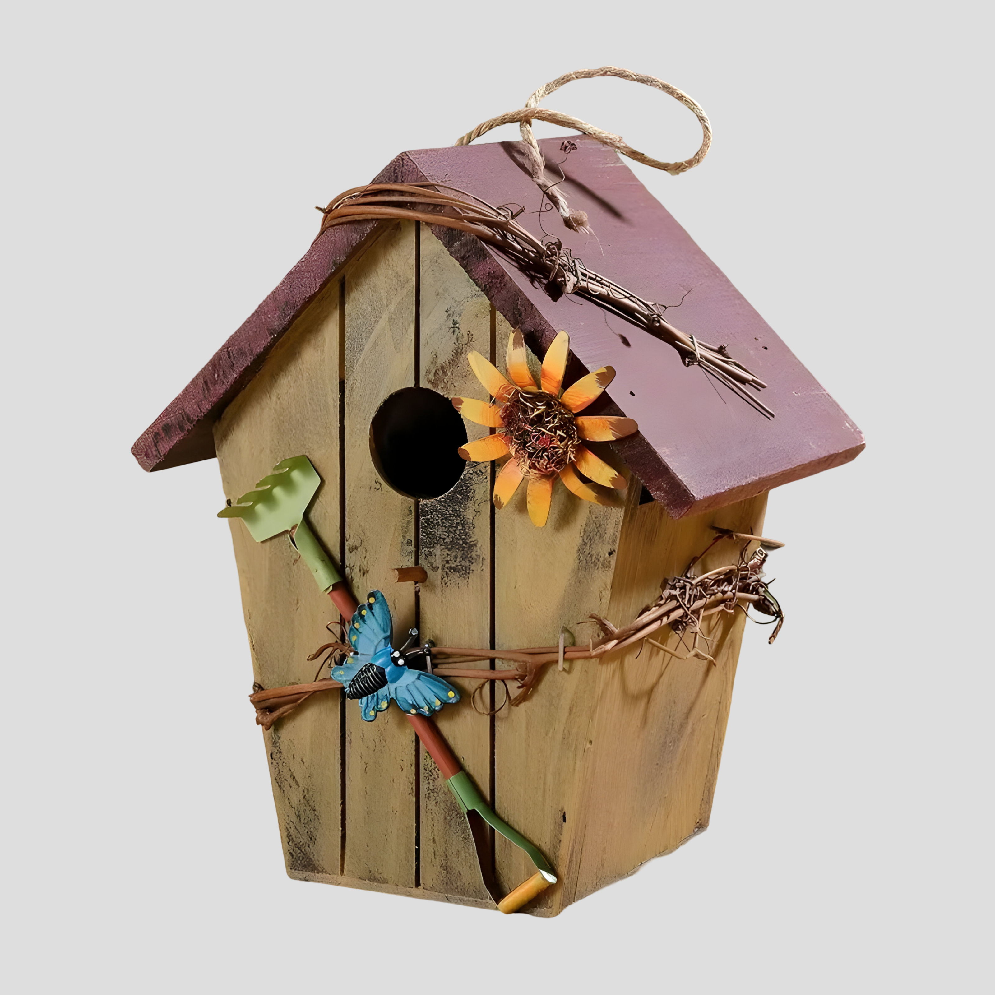 NestHaven - Wisząca budka dla ptaków Nest o rustykalnym designie z winoroślami i przytulnym kształtem dla przyjemnej atmosfery na zewnątrz