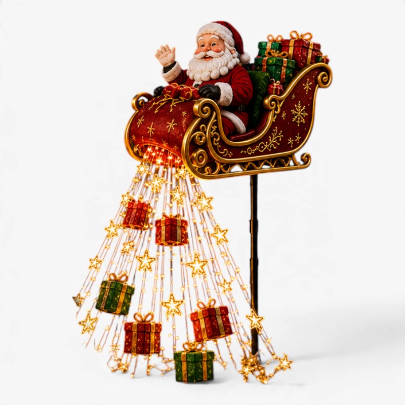 Yuletwinkle - Decoración navideña solar con trineo volador de Papá Noel