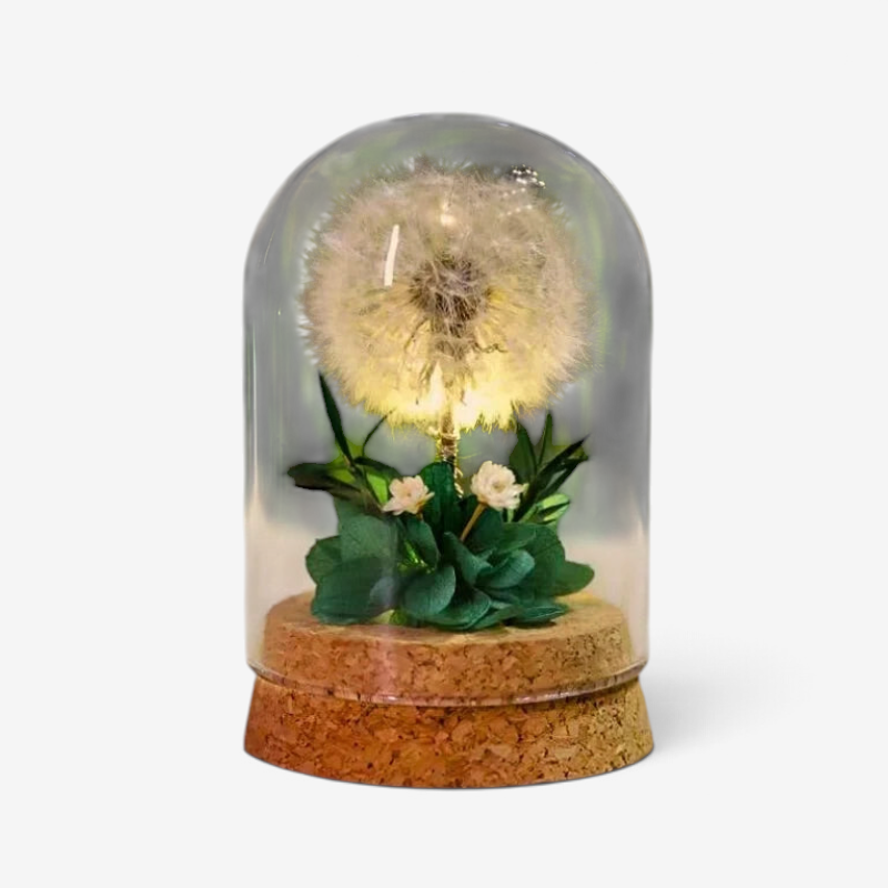 Florabloom - Candeeiro de cúpula de vidro com flores secas preservadas