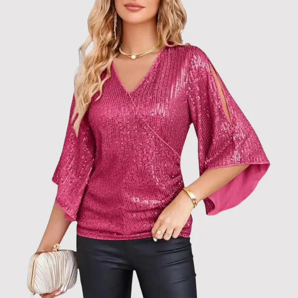 Hannah - Haut croisé élégant avec manches fendues fluides et coupe confortable