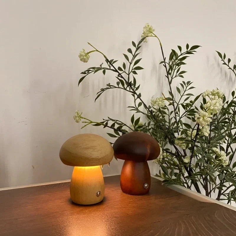 Mushwood - Lámpara de mesa de madera con diseño de seta