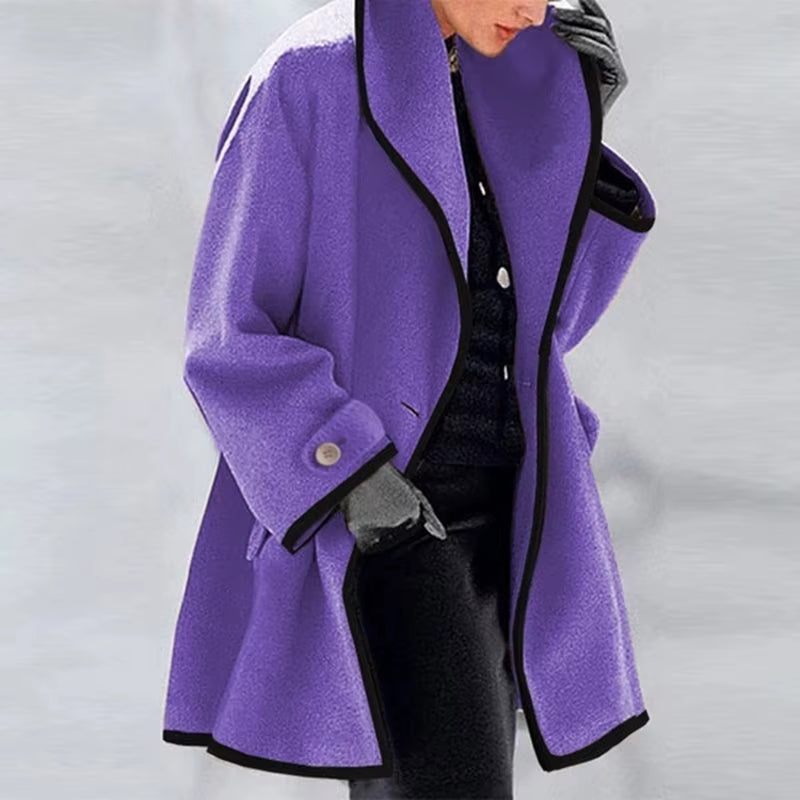 Brielle – Long Sleeve Lapel Collar Coat with Buttons
