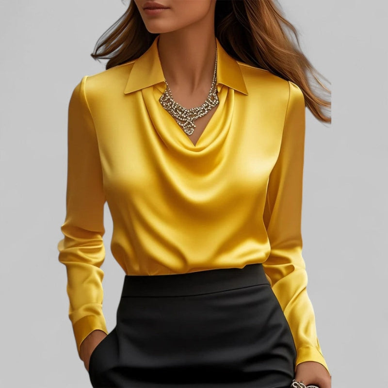 Womens Draped-Collar Long Sleeve Blouse