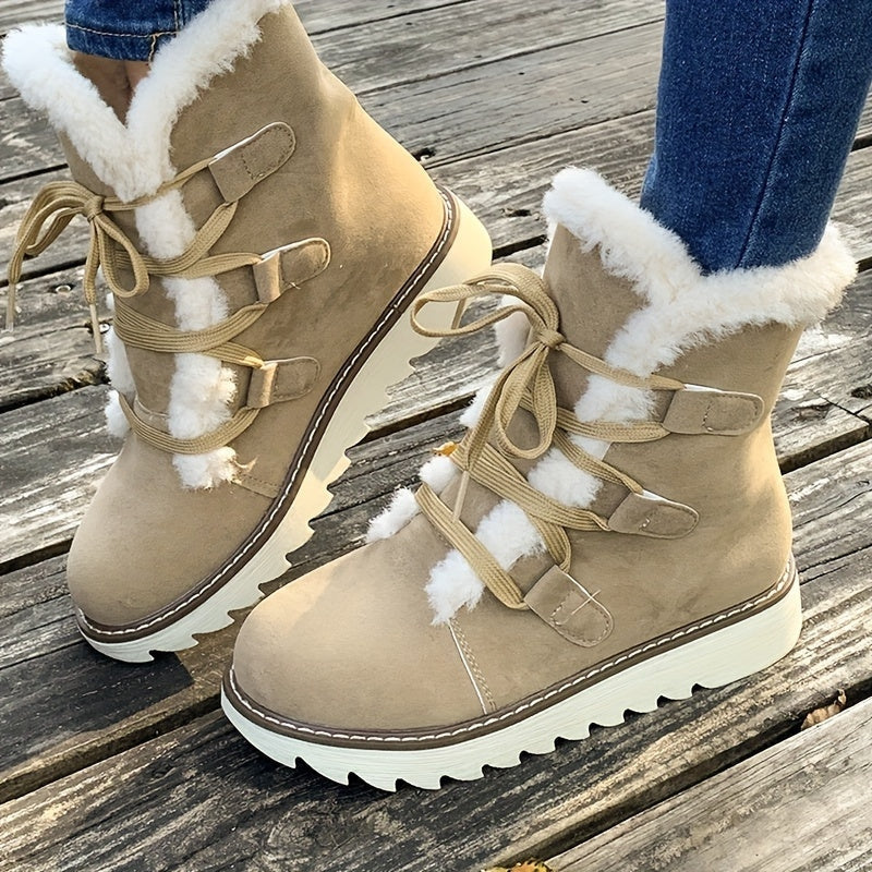 Aoibhe – Round Toe Ankle Boots with Fur Lining | Lace Up Adjustable Fit | Soft Cozy Lining for Warmth | Sizes 36–41 | Pink, Khaki, Dark Brown, Brown, Black
