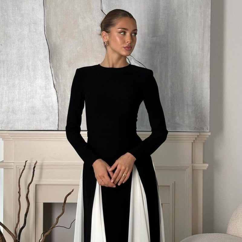 Olivia - Hosszú ujjú ruha magas derékkal és kerek nyakkivágással
