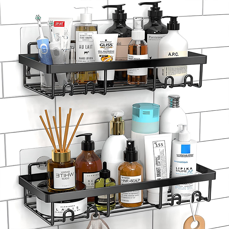 ZenSpace – Stainless Steel Wall Shelf with Minimalist Design and Hooks (Set of 2)