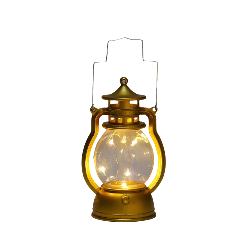 GlowNest – Retro okrągła latarnia z LED-owym światłem świecy i uchwytem