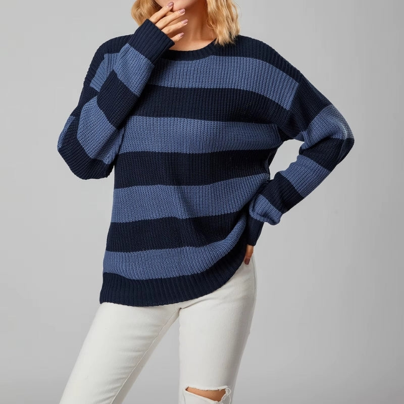 Cynthia - Long sleeve crew neck sweater with stripe design