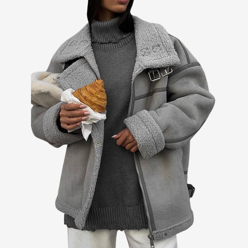 Quinn – Manteau à manches longues avec col à revers, fermeture éclair et poches