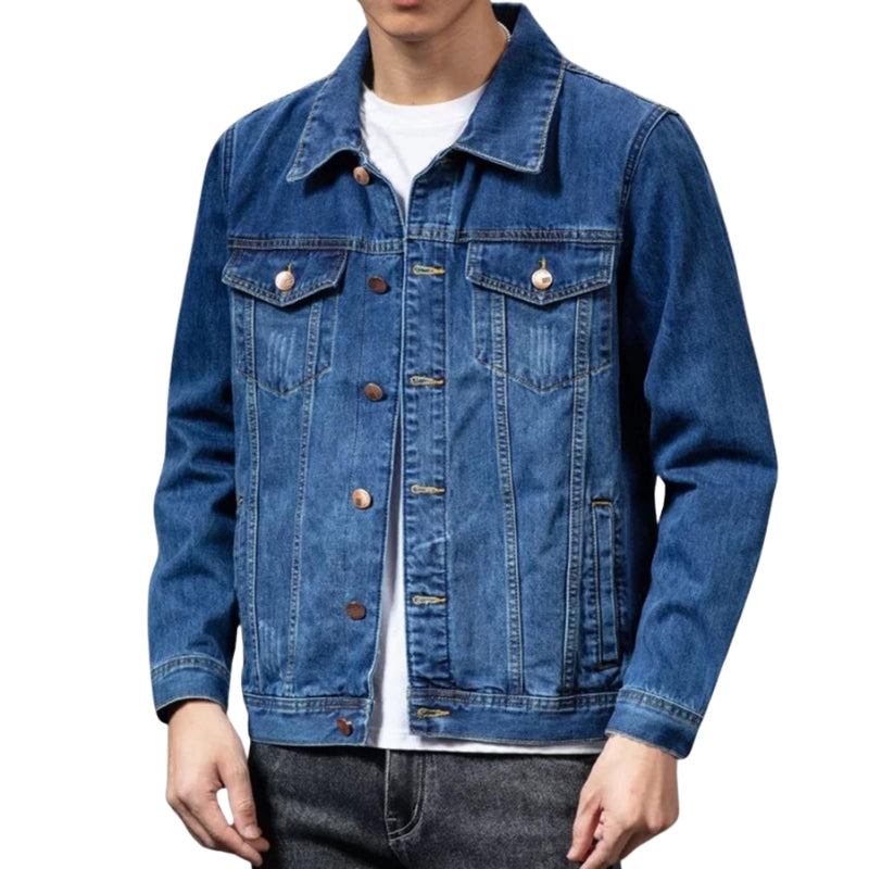 Leon – Giacca di jeans con maniche lunghe, bottoni e tasche